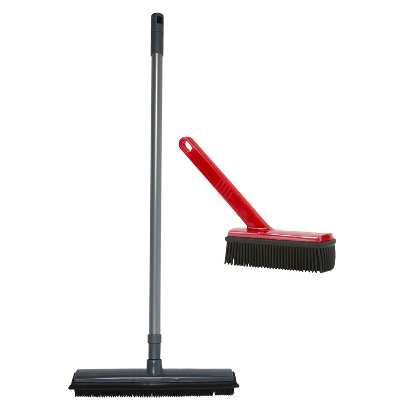 Bezem en borstel set - Rubber - Rood/Grijs - schoonmaakset -