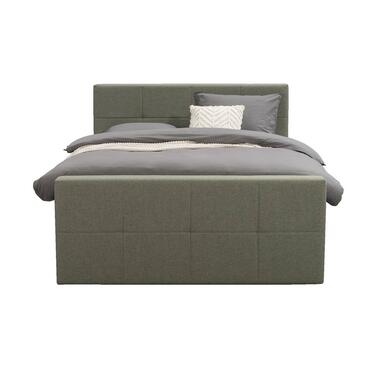 Boxspring met voetbord Liv geblokt - groen - 180x200 cm - ronde poot - Leen Bakker