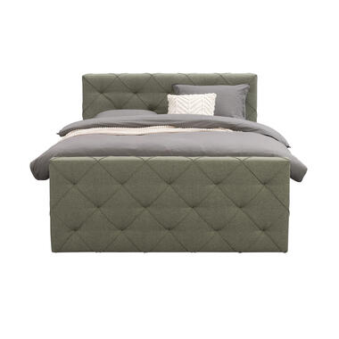 Boxspring met voetbord Liv geruit - groen - 180x200 cm - slanke poot - Leen Bakker