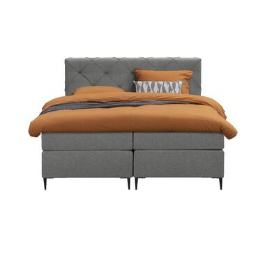 Boxspring Liv geruit - lichtgrijs - 180x200 cm - slanke poot - Leen Bakker
