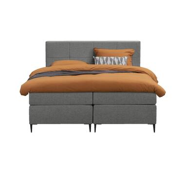 Boxspring Liv geblokt - lichtgrijs - 180x200 cm - slanke poot - Leen Bakker