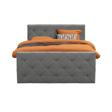 Boxspring met voetbord Liv geruit - lichtgrijs - 180x200 cm - vierkante poot - Leen Bakker