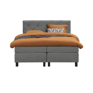 Boxspring Liv geruit - lichtgrijs - 180x200 cm - vierkante poot - Leen Bakker