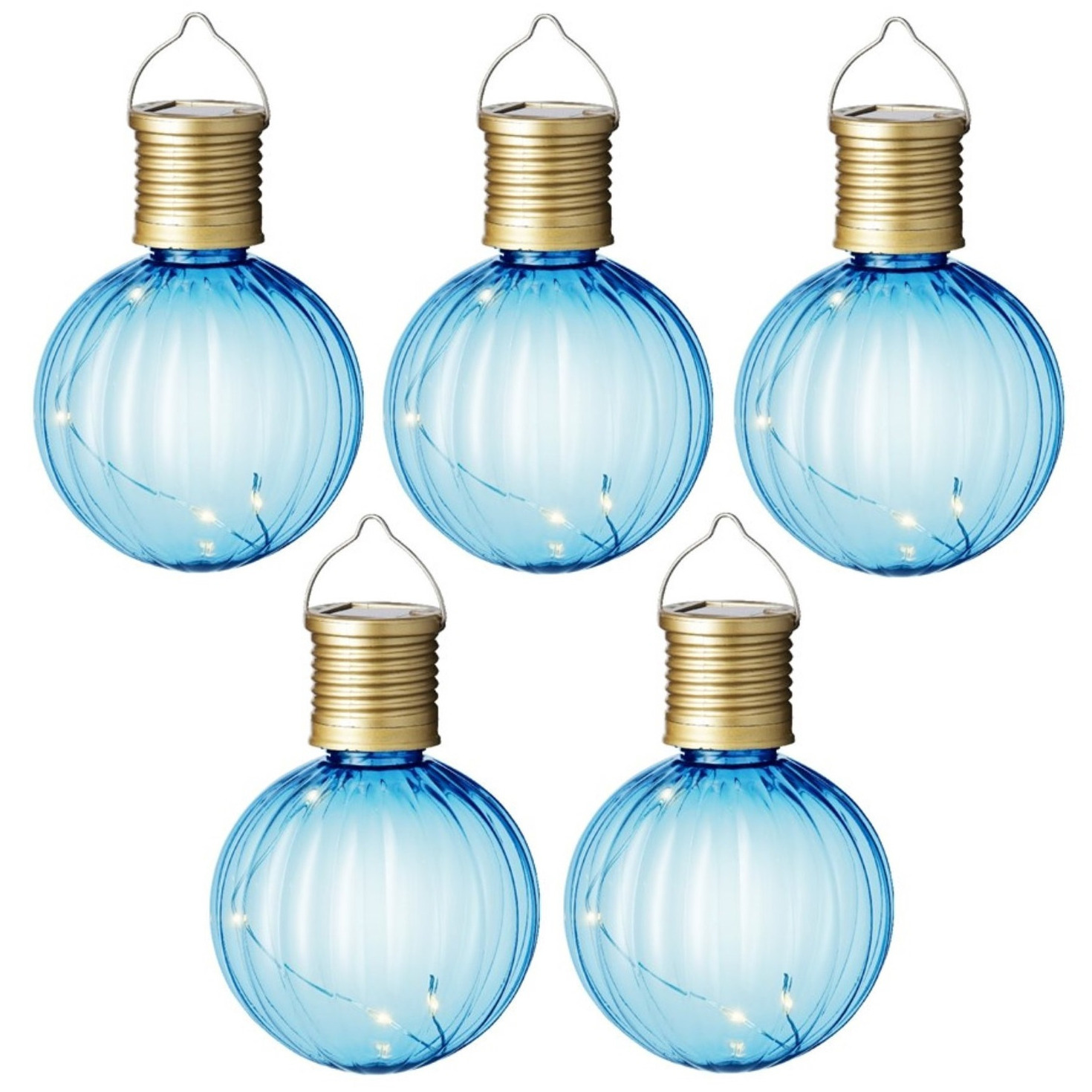 Solar lampion voor buiten - 5x - LED - blauw - 11 cm - buitenverlichting -