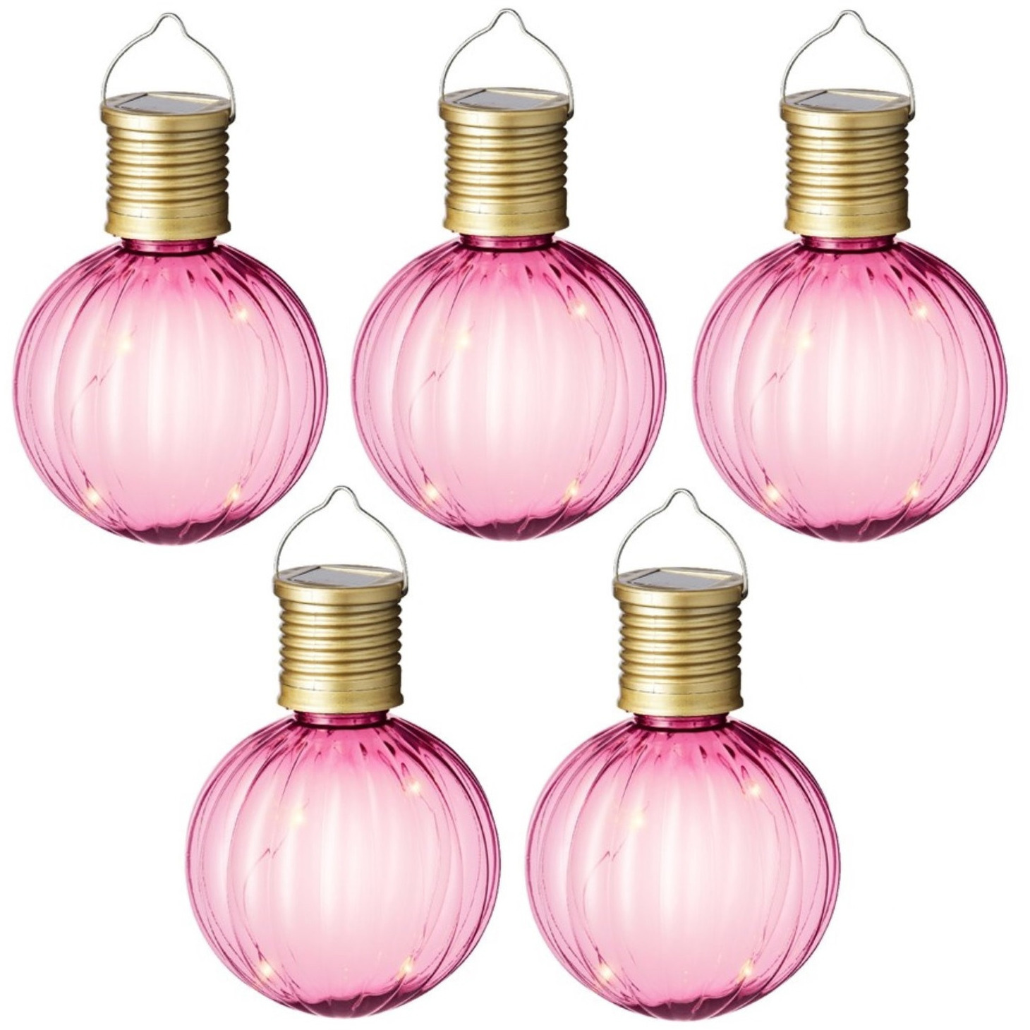 Solar lampion voor buiten - 5x - LED - roze - 11 cm - buitenverlichting -