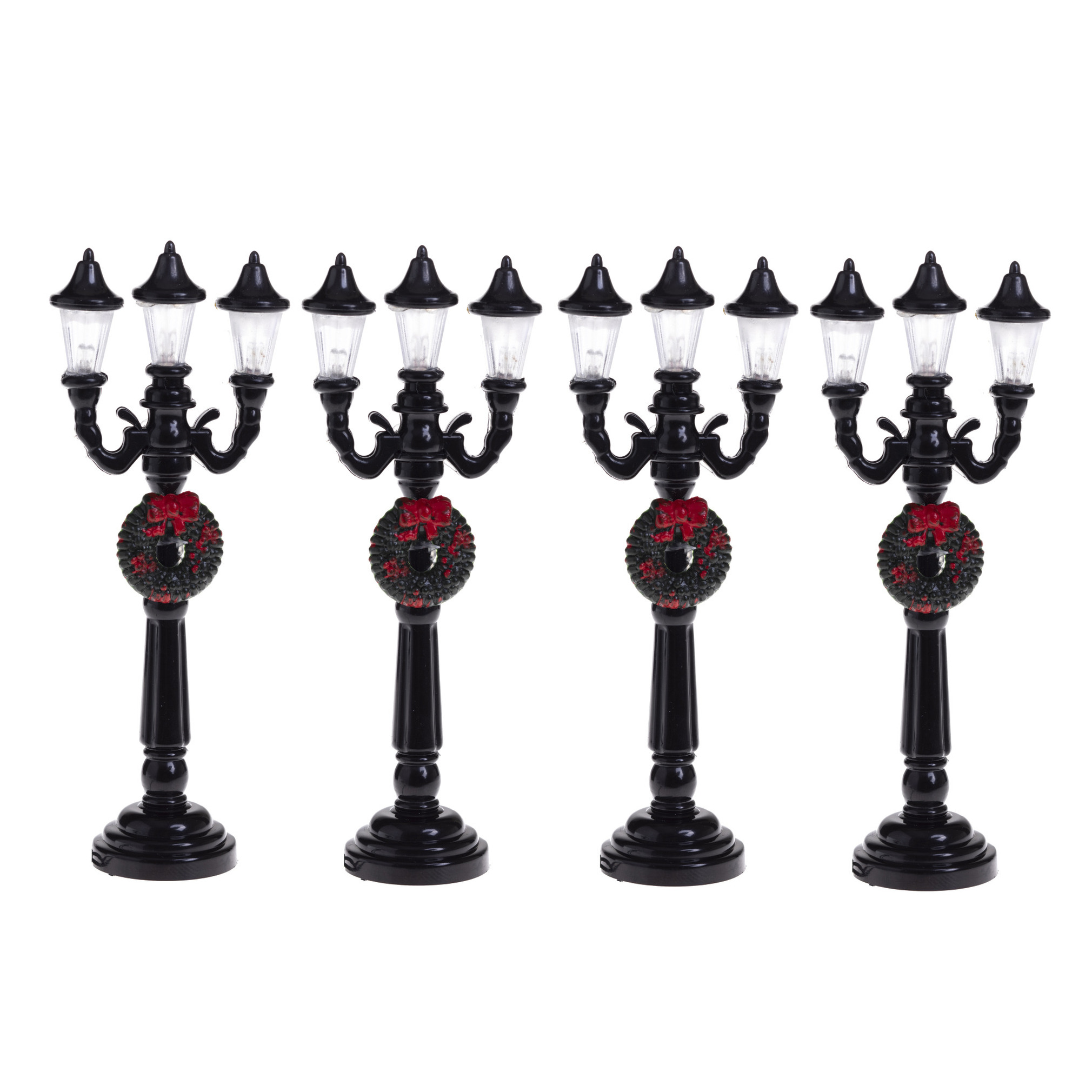 Kerstdorp straatlantaarns/lantaarnpalen - 4x stuks - H10 cm -met licht -