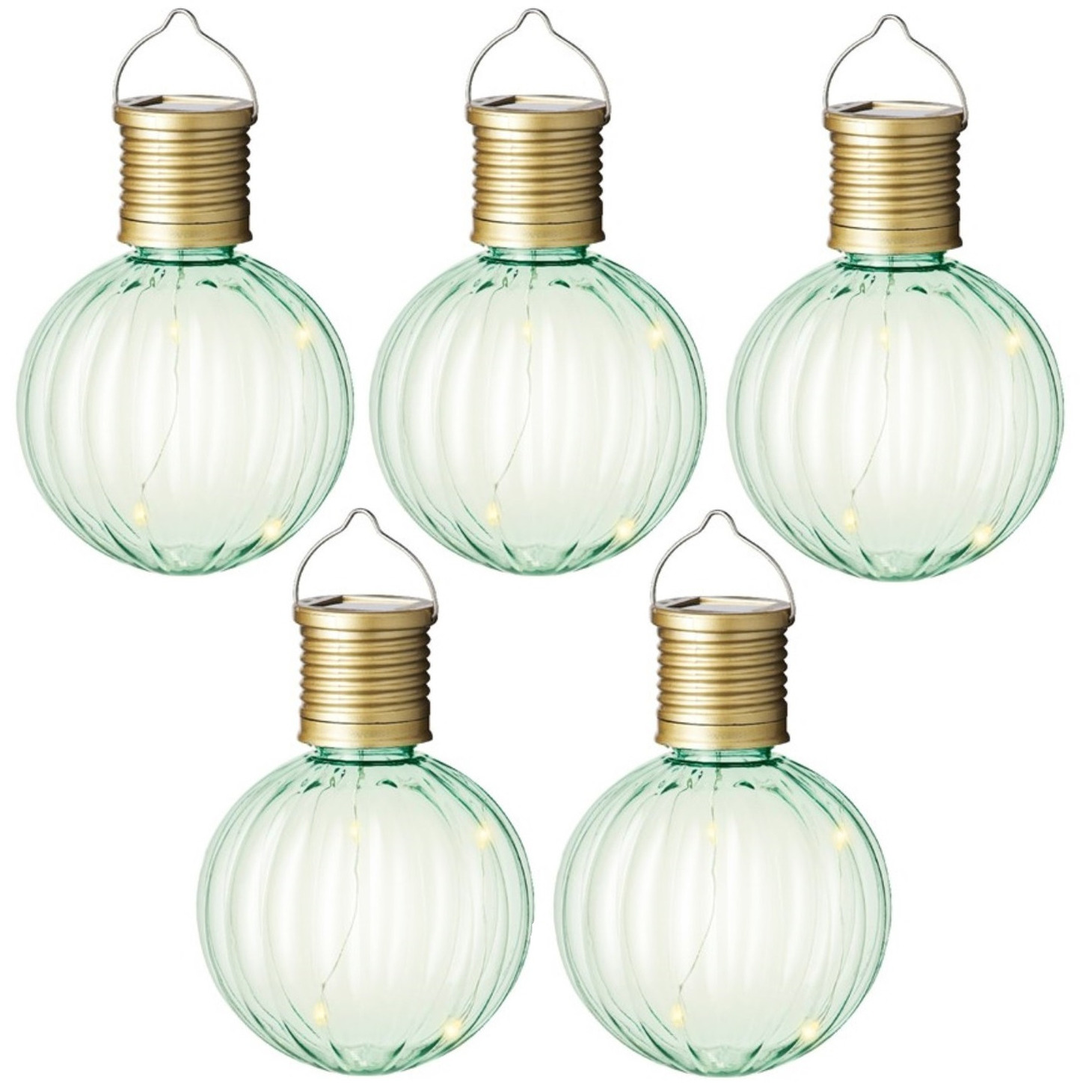 Solar lampion voor buiten - 5x - LED - groen - 11 cm - buitenverlichting -