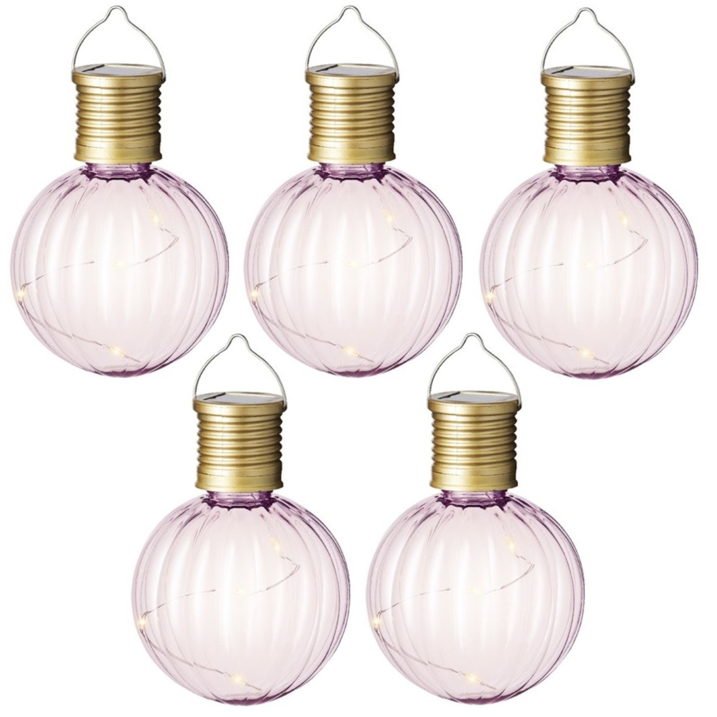 Solar lampion voor buiten - 5x - LED - lichtroze - 11 cm - buitenverlichting -