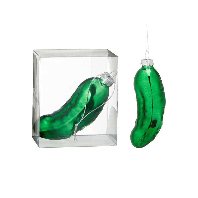 Kersthanger augurk - groen - 11 cm - glas - kerstornament - augurken figuurtje -