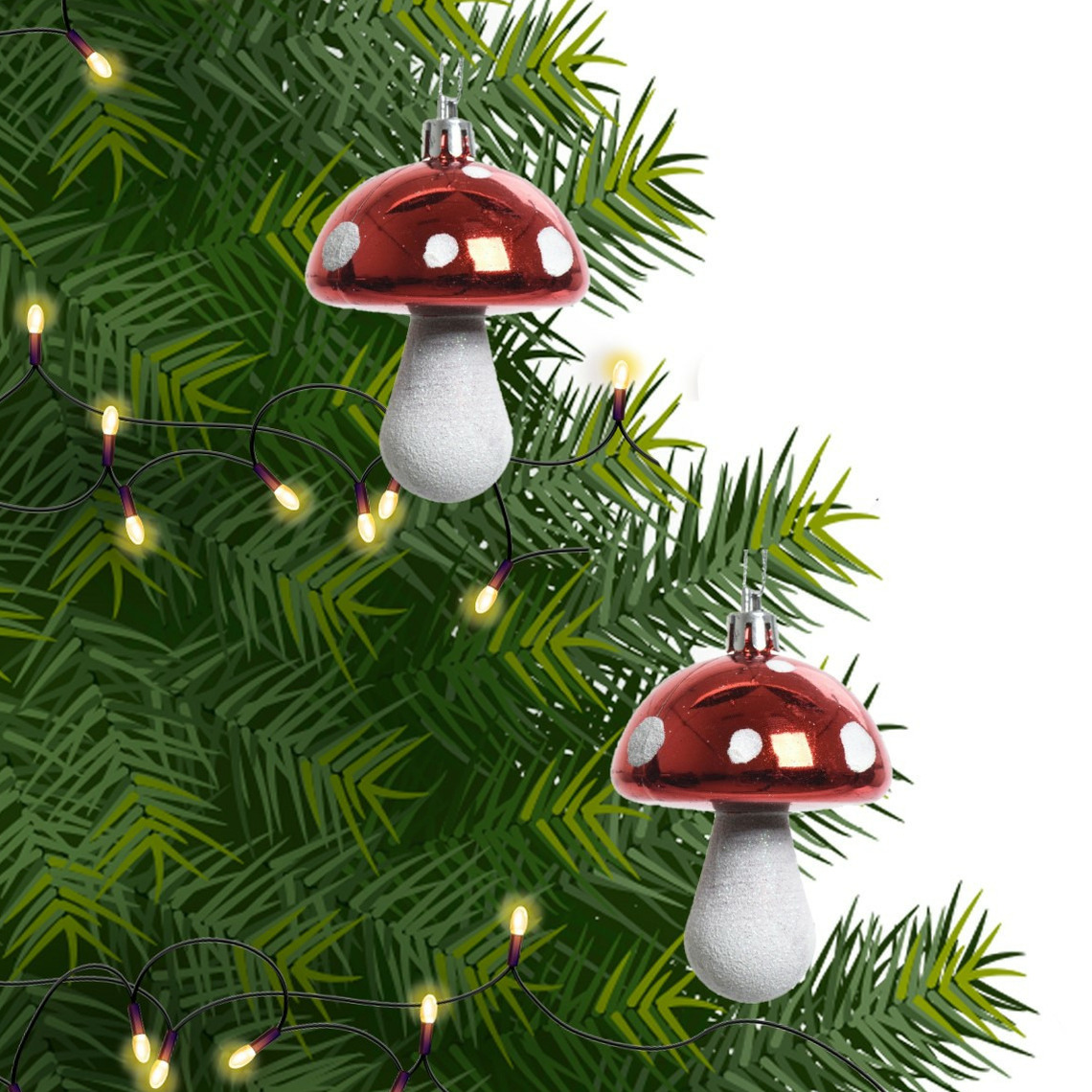 Decoris Kersthangers - 2x - rood - paddenstoelen - 7 cm -