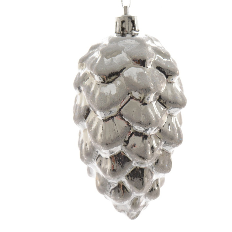 1x Kerstboomhangers zilveren dennenappels 9 cm kerstversiering -