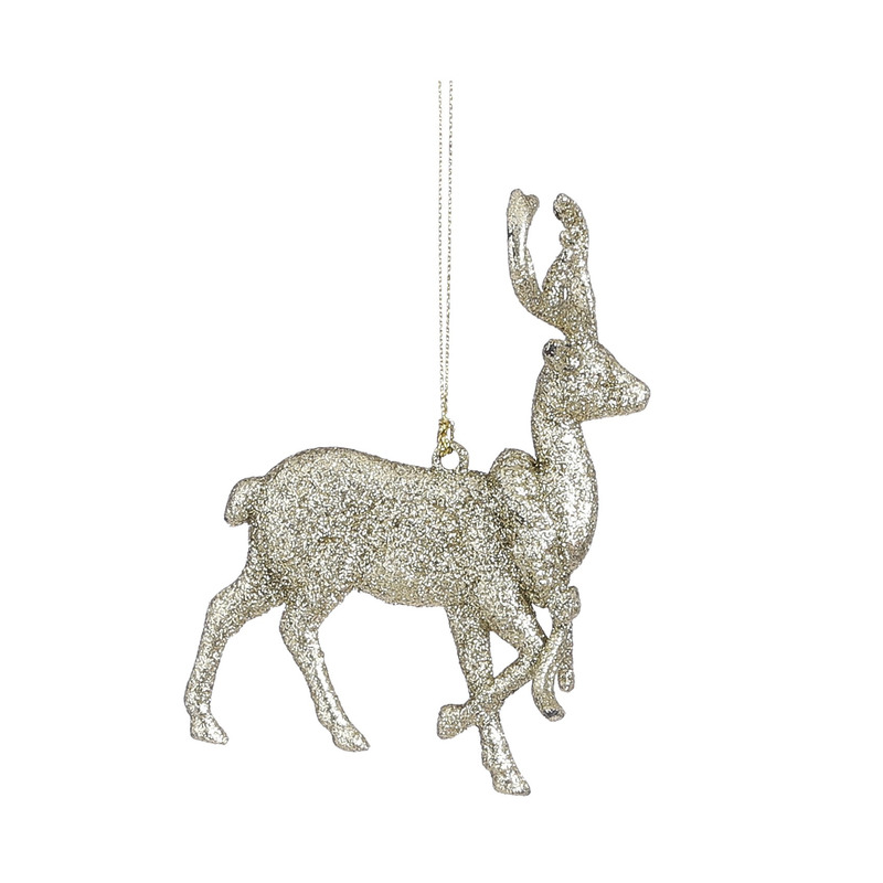 1x Gouden rendier kersthangers kunststof 12 cm kerstornamenten -