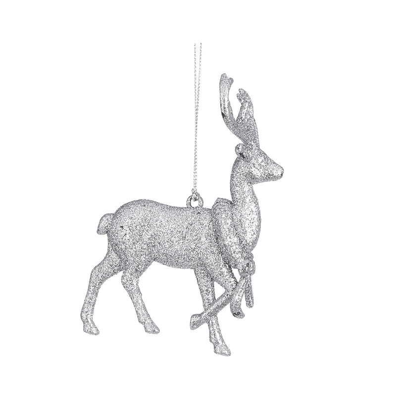 1x Zilveren rendier kersthangers kunststof 12 cm kerstornamenten -