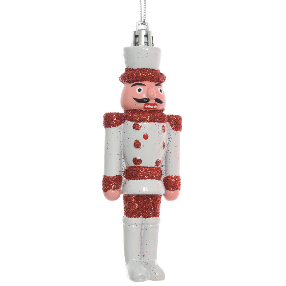 1x Kersthangers notenkrakers poppetjes/soldaten wit/rood 12,5 cm -