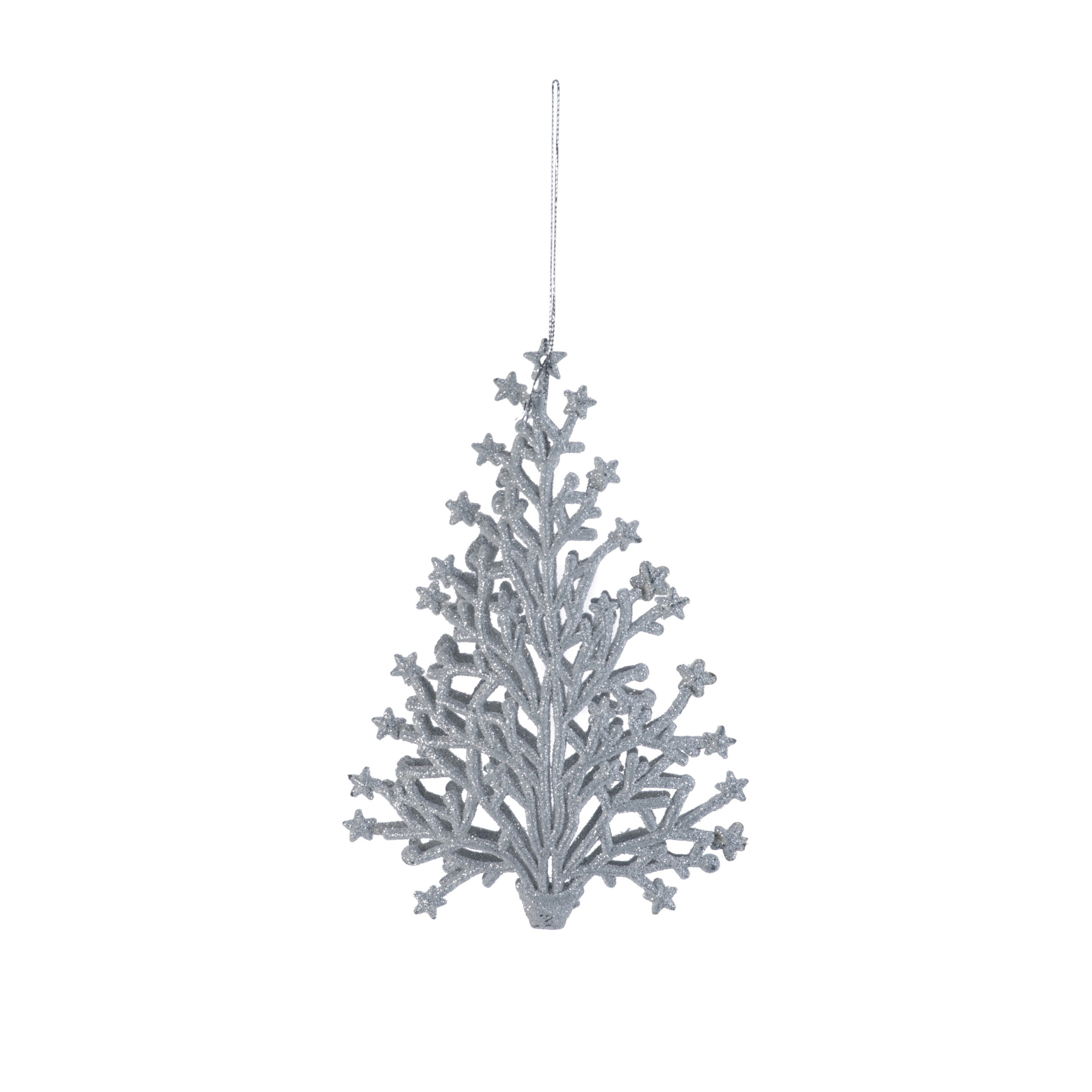 1x stuks kunststof kersthangers kerstboom zilver glitter 15 cm kerstornamenten -