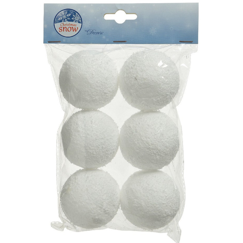 6x Sneeuwdecoratie witte sneeuwballen 6 cm -