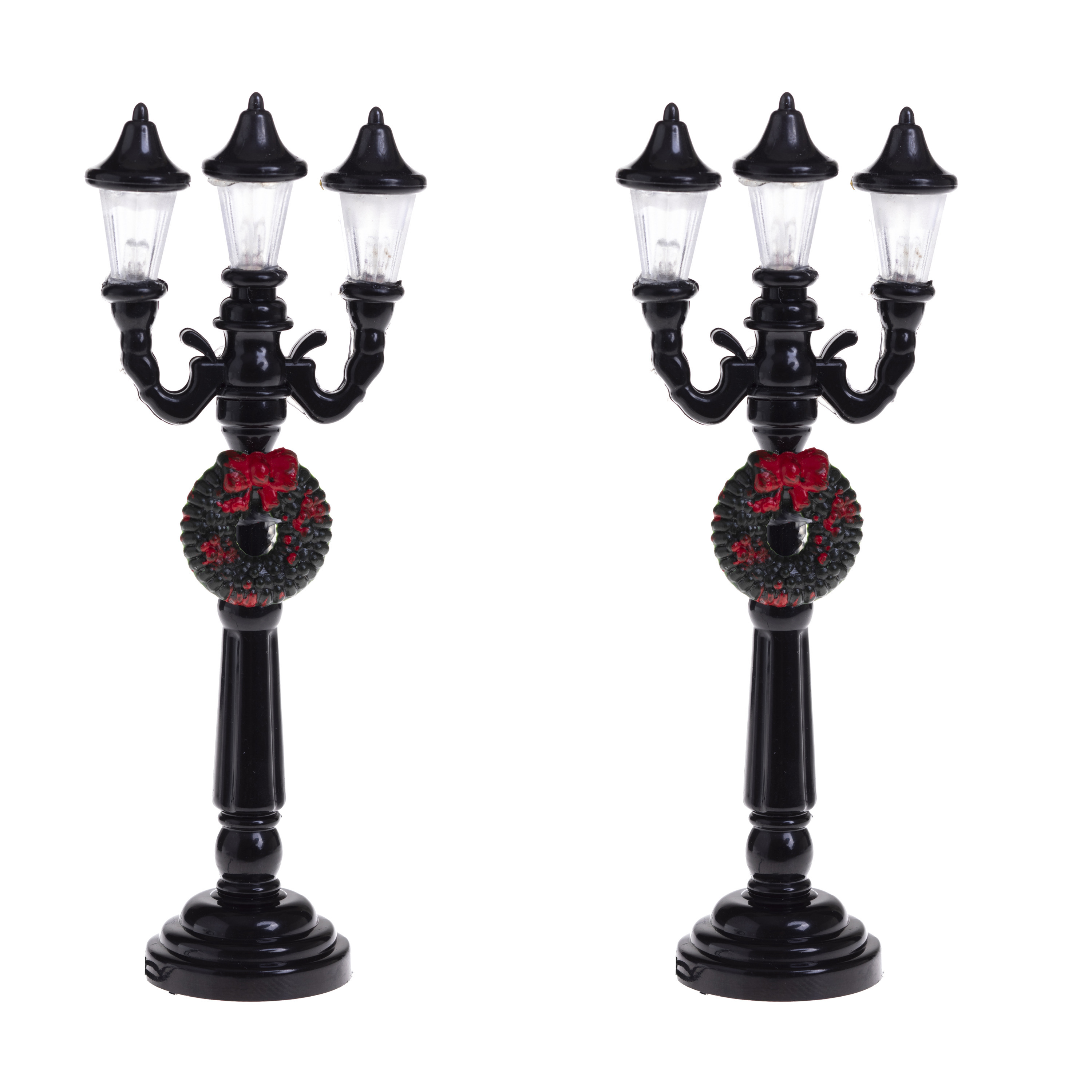 Kerstdorp straatlantaarns/lantaarnpalen - 2x stuks - H10 cm -met licht -