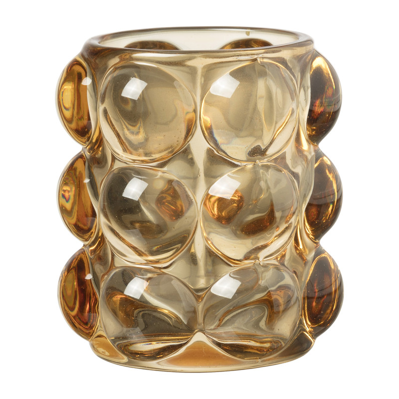 Theelichthouder bubbels - amber - ø8.5x9 cm