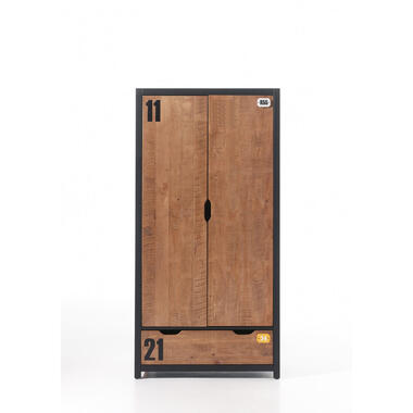 Vipack 2-deurs kledingkast Alex - bruin/zwart - 200x100x55 cm - Leen Bakker