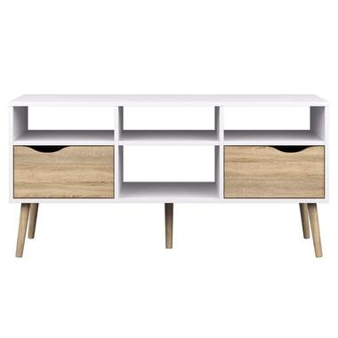 TV-meubel Delta 6-vaks - wit/eikenkleur - 57,4x117,1x39 cm - Leen Bakker