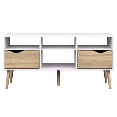 TV-meubel Delta 6-vaks - wit/eikenkleur - 57,4x117,1x39 cm - Leen Bakker