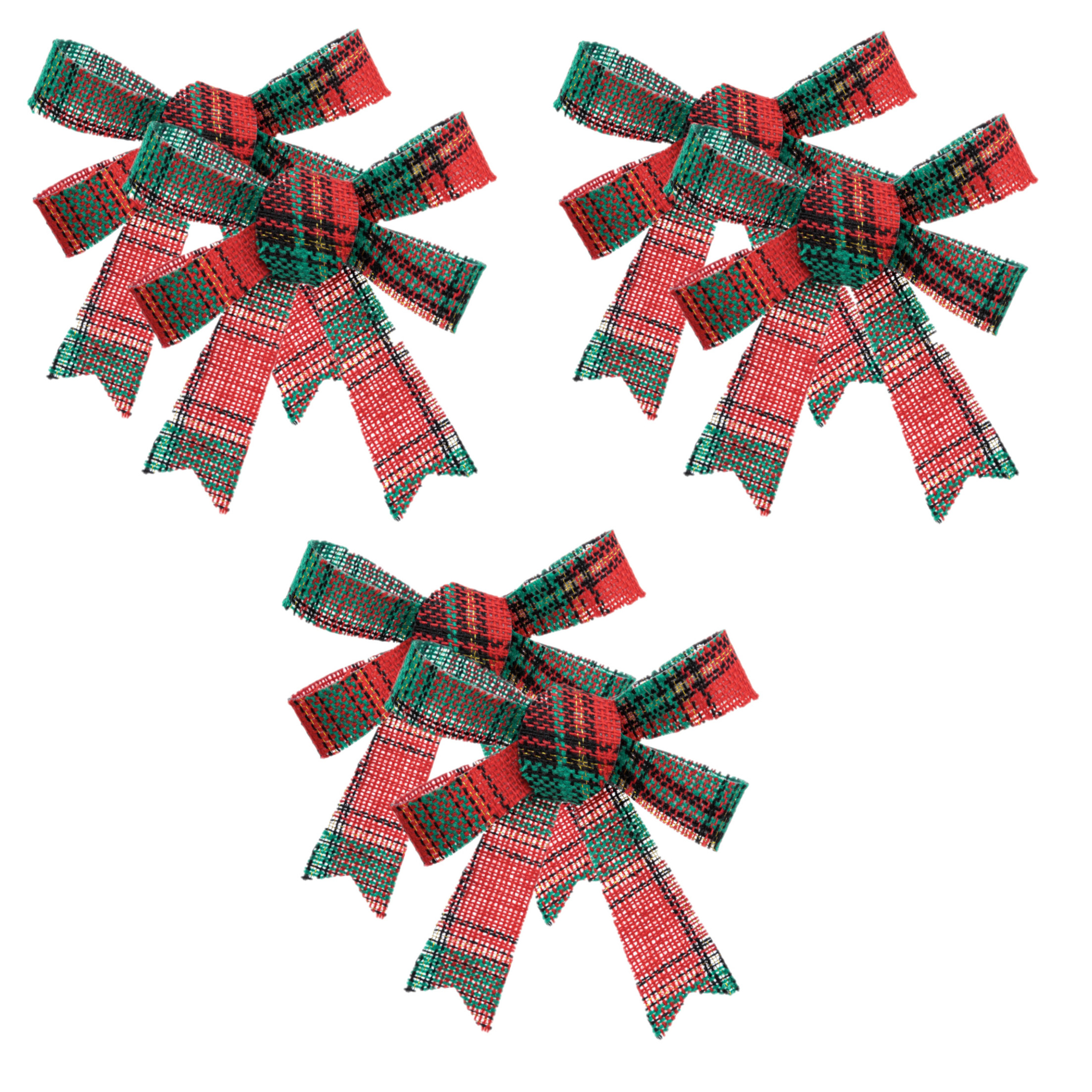 Kerst ornamenten strikken -12x st - rood/groen - 10 x 12 cm - polyester strikjes -