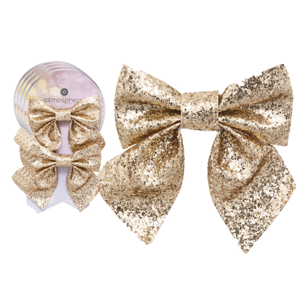 Kerst ornamenten strikken - 8x stuks - goud - 16 x 14 cm - glitter strikjes -