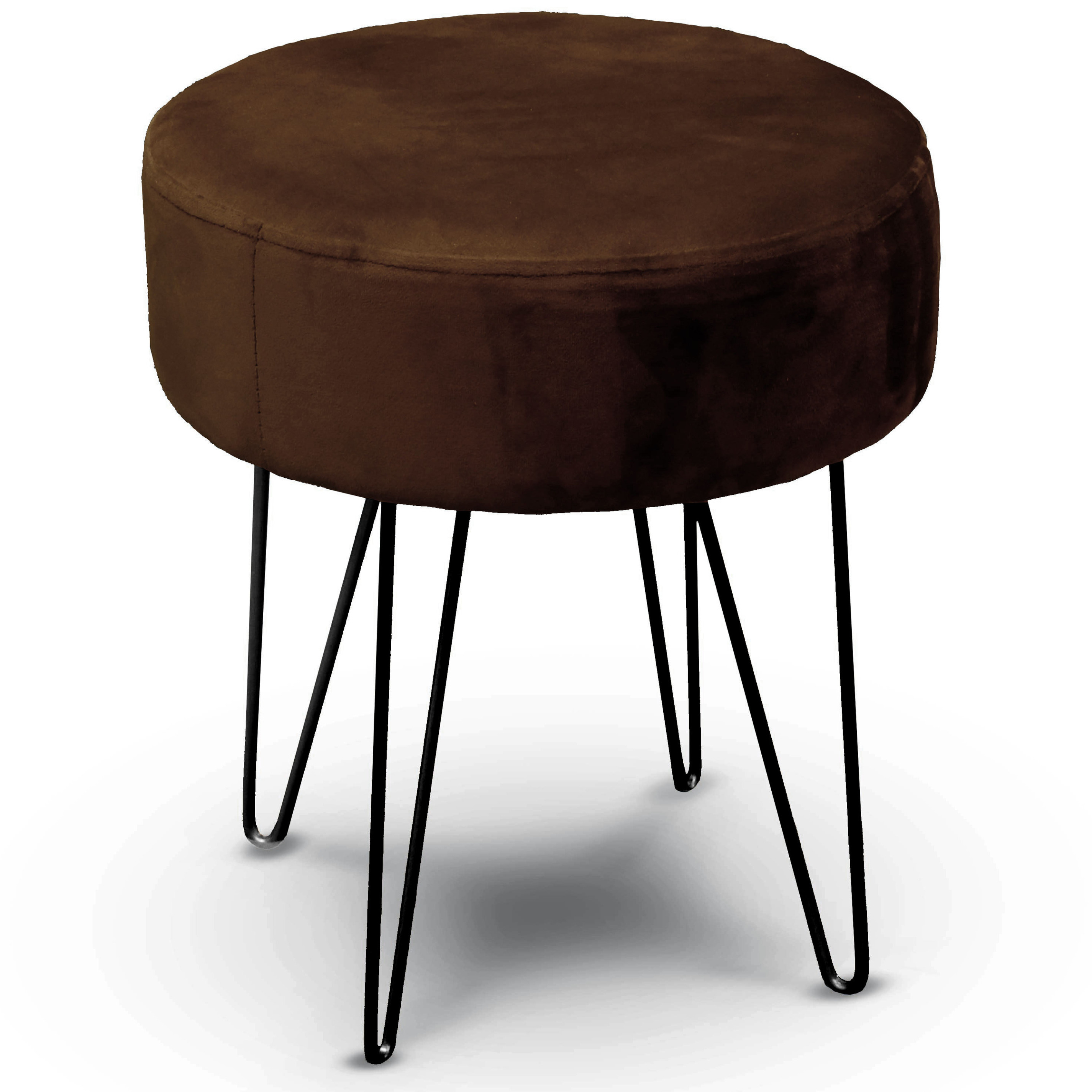 Velvet kruk Davy - donker bruin - metaal/stof - D35 x H40 cm - bijzet stoeltjes -