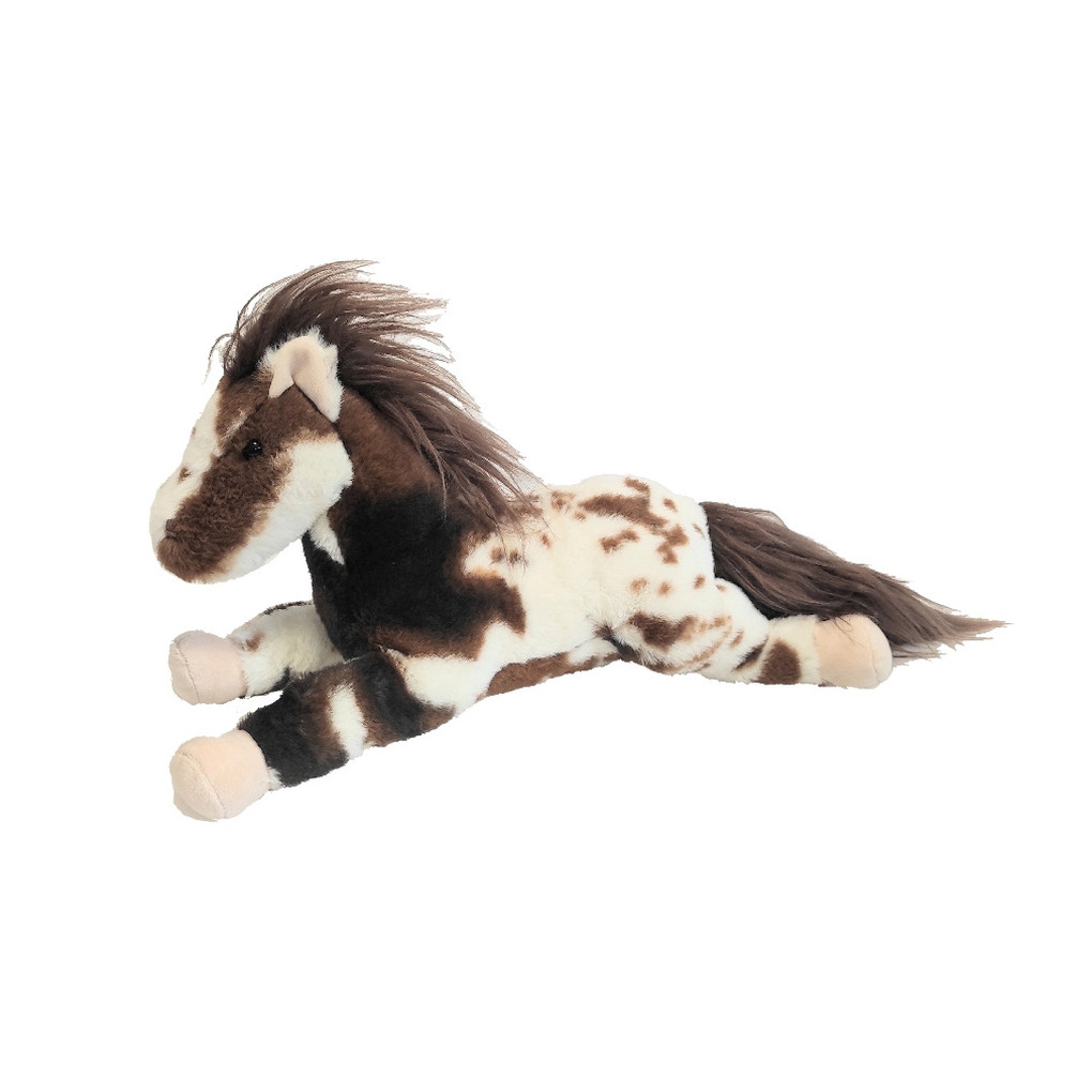 Inware pluche paard knuffeldier - bruin/wit - liggend - 40 cm -