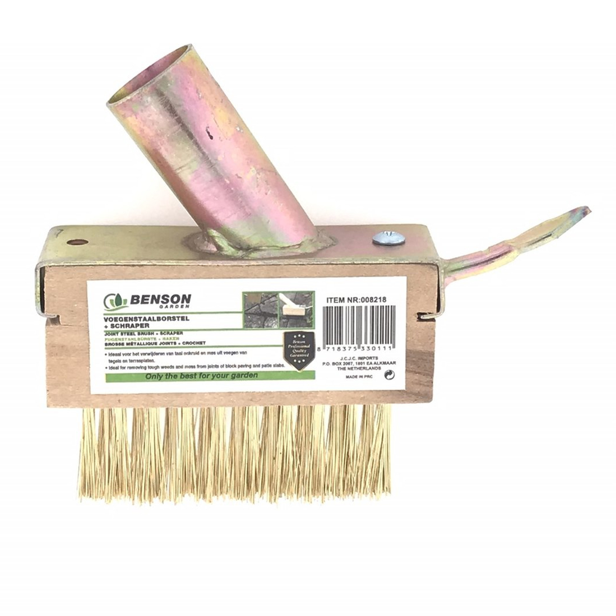 Onkruid borstel / voegen krabber - messing - 3 rijen - met schraper -