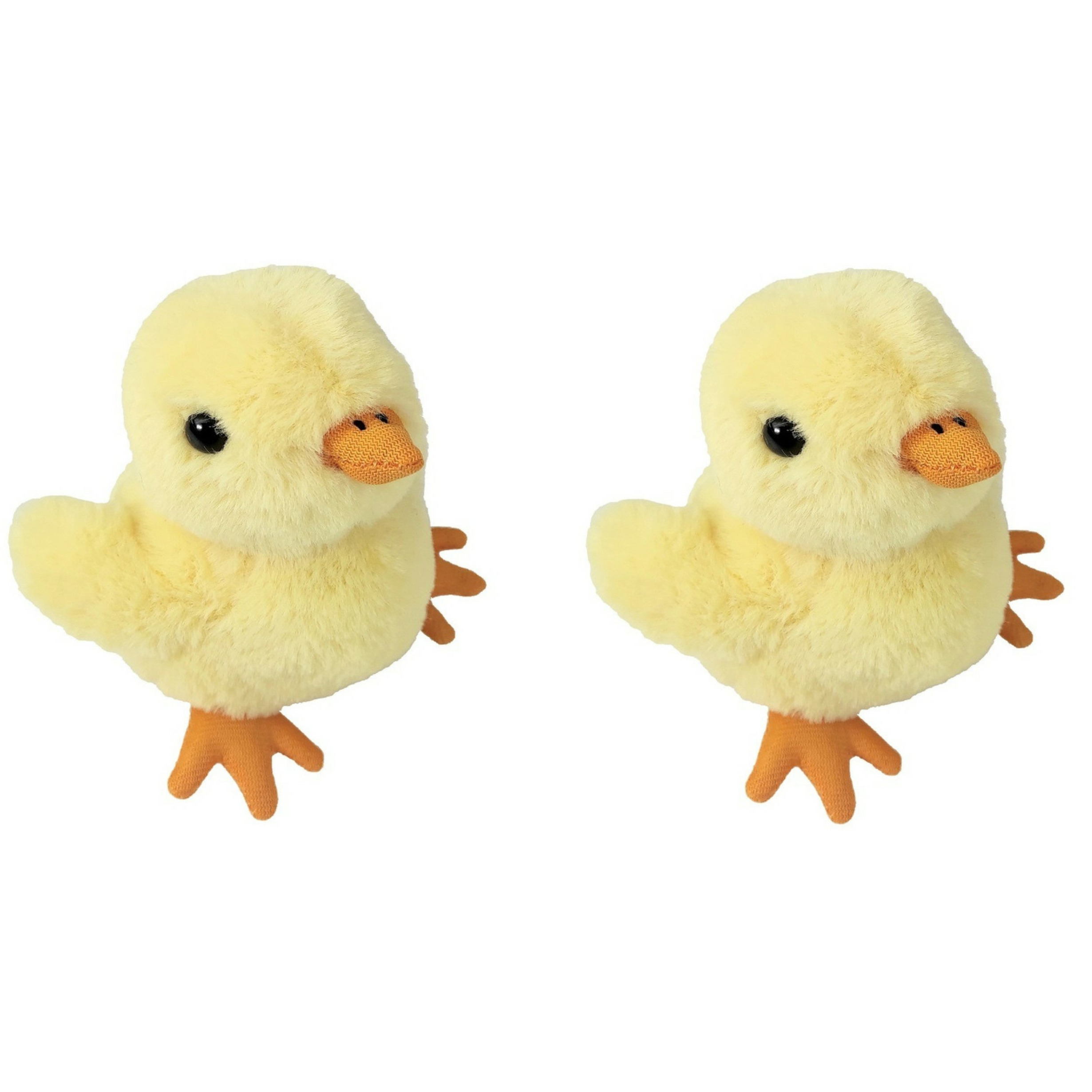 Inware pluche kuikentje knuffeldier - 2x - geel - lopend - 15 cm -