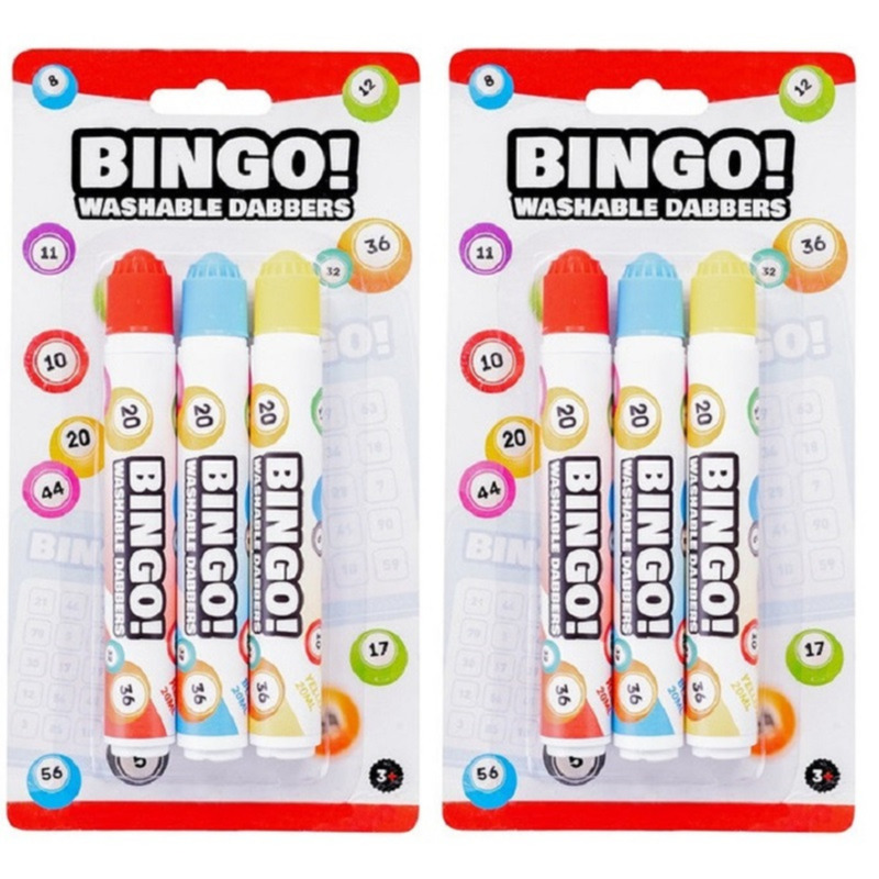 Bingo stiften/markers/dabbers - 6x - blauw/geel/rood - 20 ml -