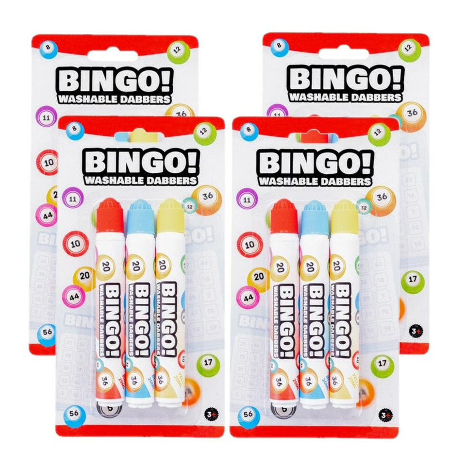 Bingo stiften/markers/dabbers - 12x - blauw/geel/rood - 20 ml -