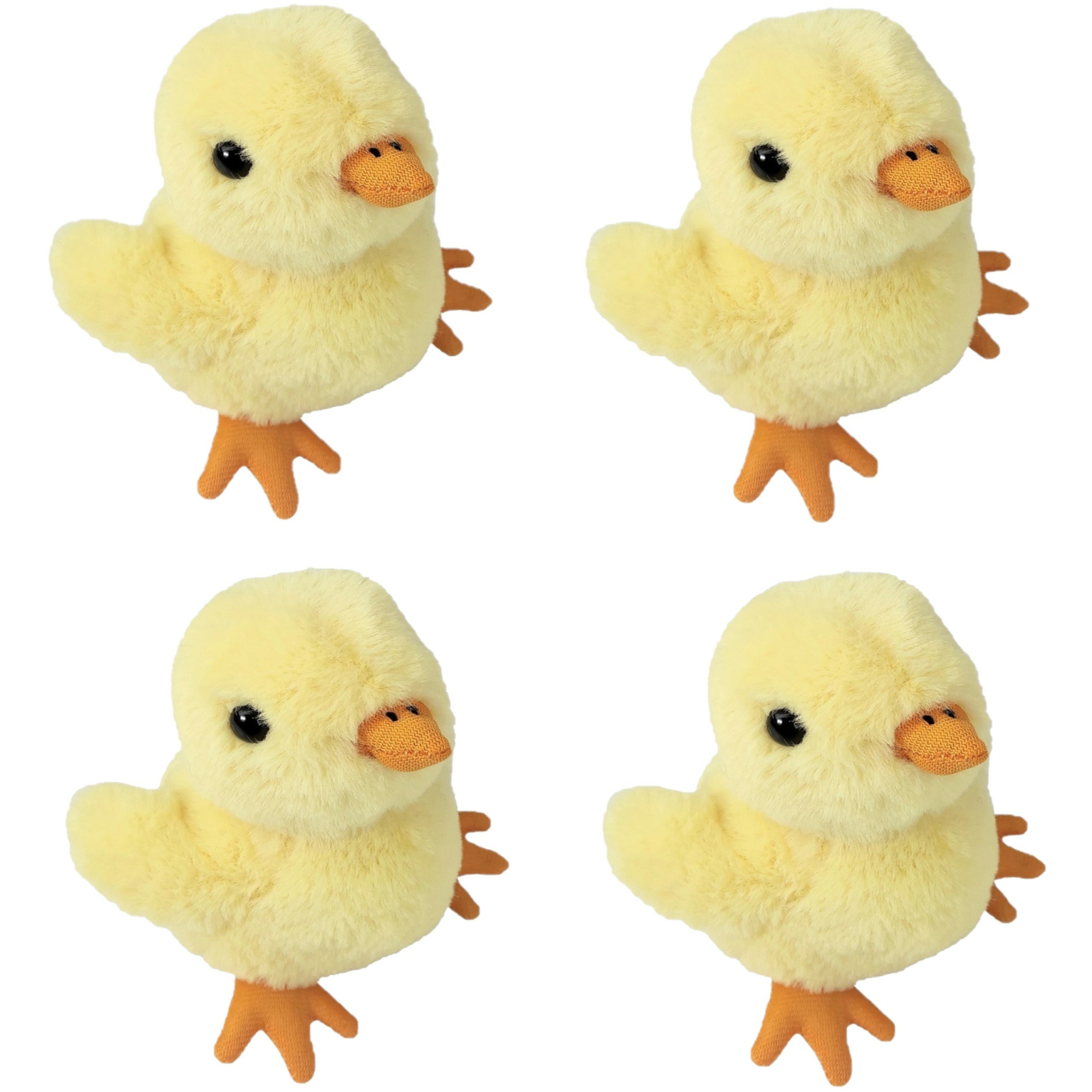 Inware pluche kuikentje knuffeldier - 4x - geel - lopend - 15 cm -