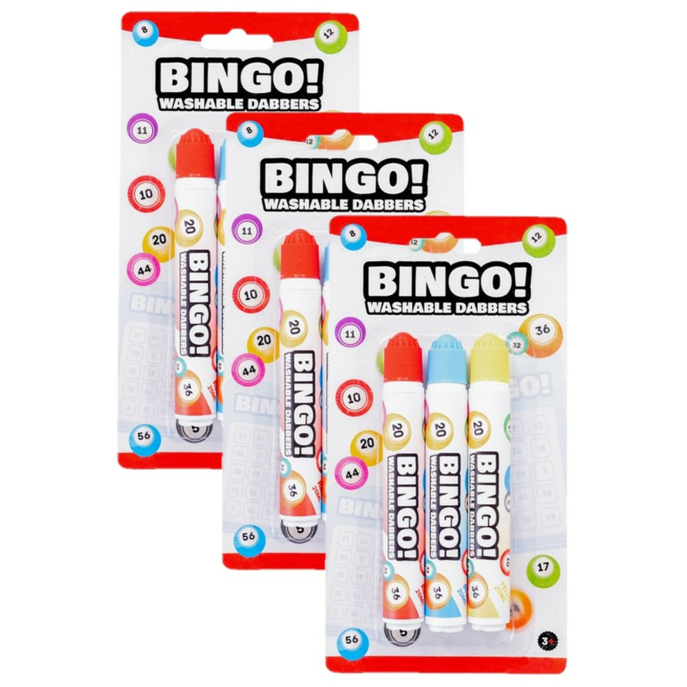 Bingo stiften/markers/dabbers - 9x - blauw/geel/rood - 20 ml -