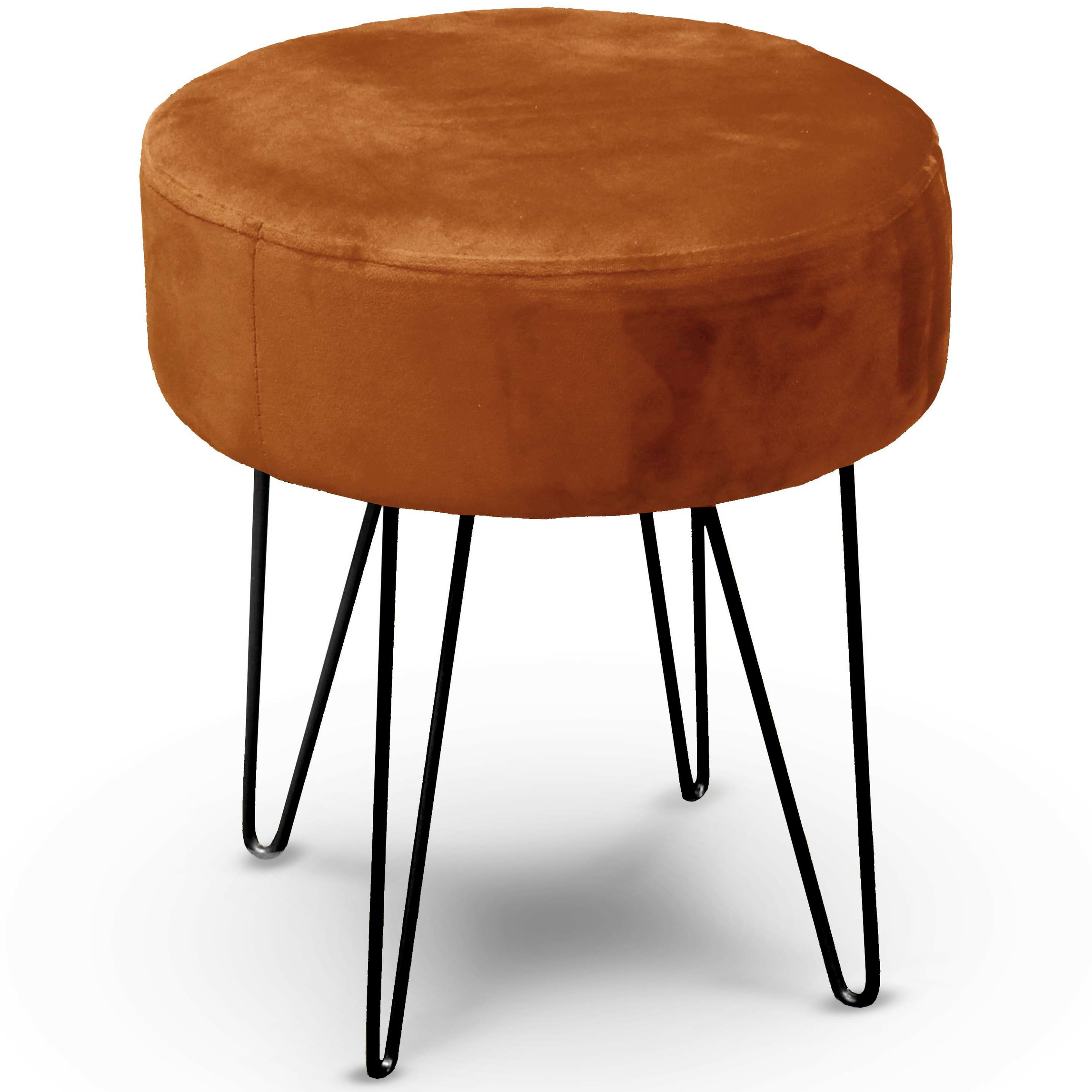 Velvet kruk Davy - bruin - metaal/stof - D35 x H40 cm - bijzet stoeltjes -