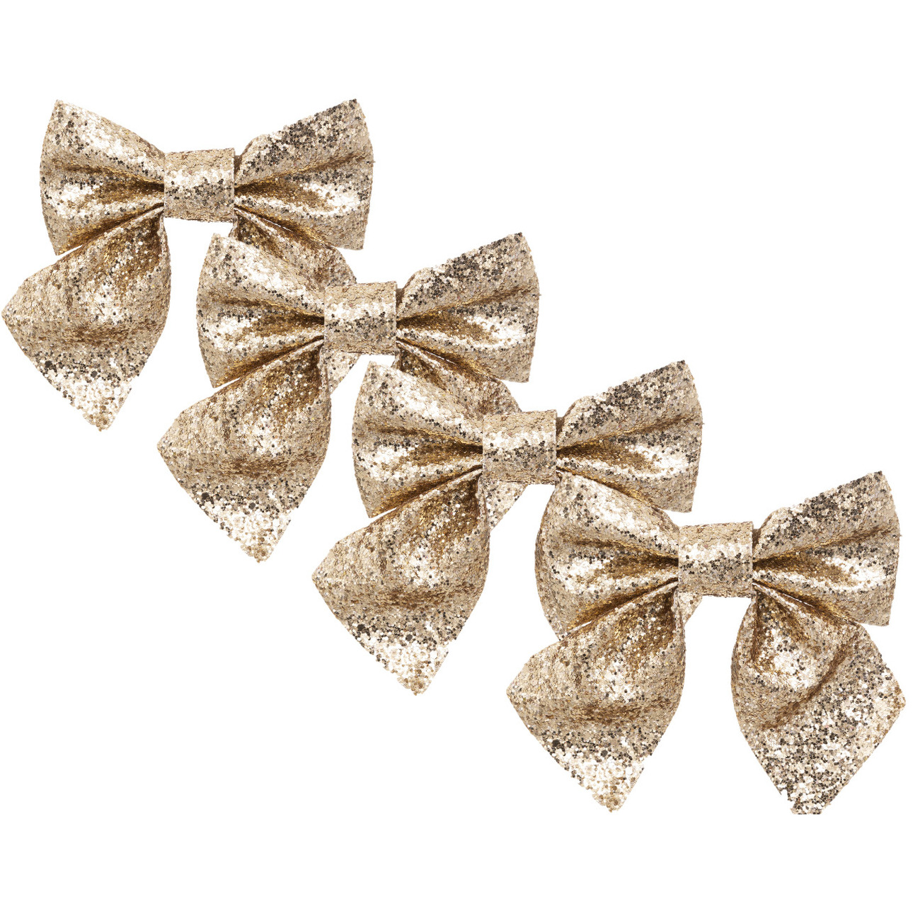 Kerst ornamenten strikken - 4x stuks - goud - 16 x 14 cm - glitter strikjes -