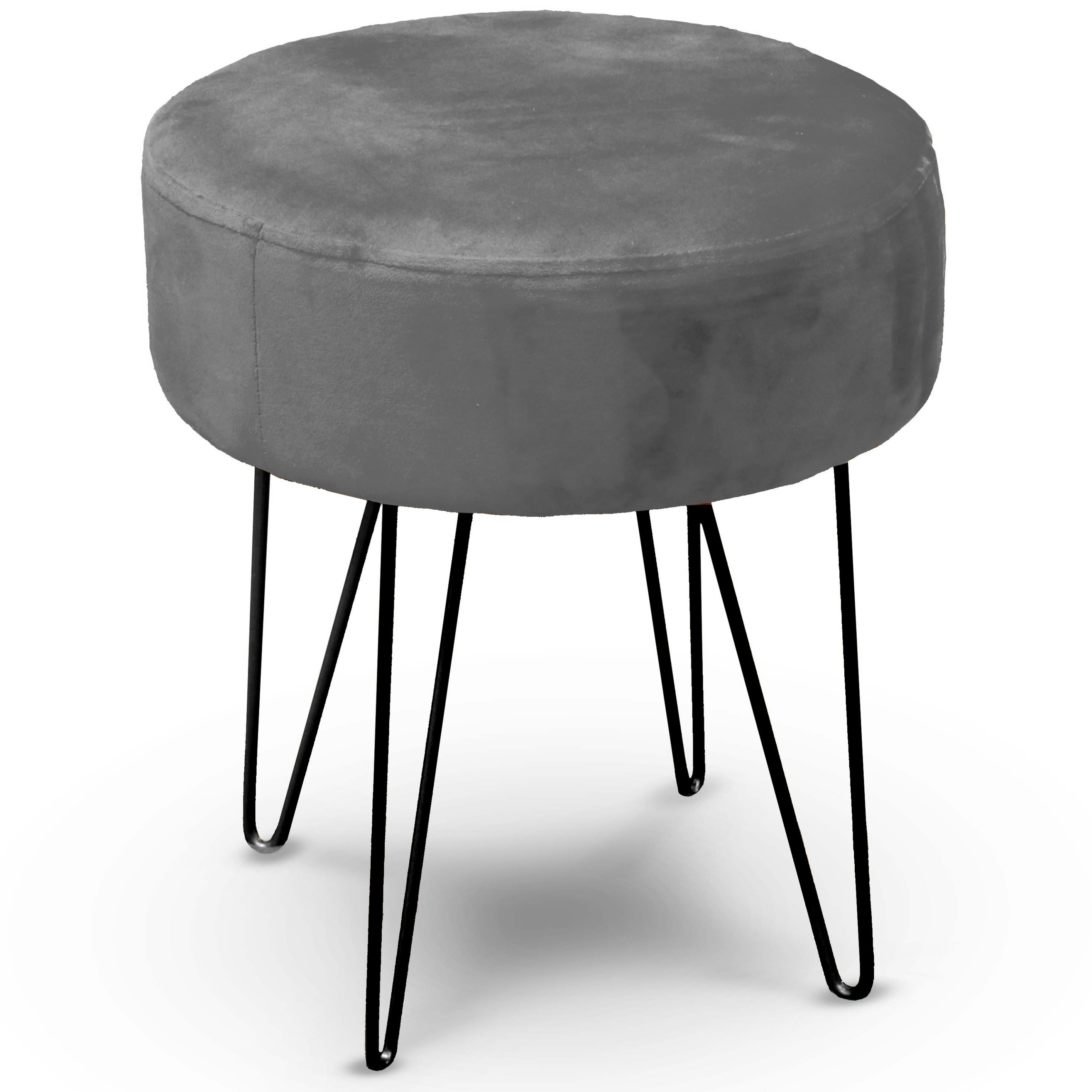 Velvet kruk Davy - grijs - metaal/stof - D35 x H40 cm - bijzet stoeltjes -