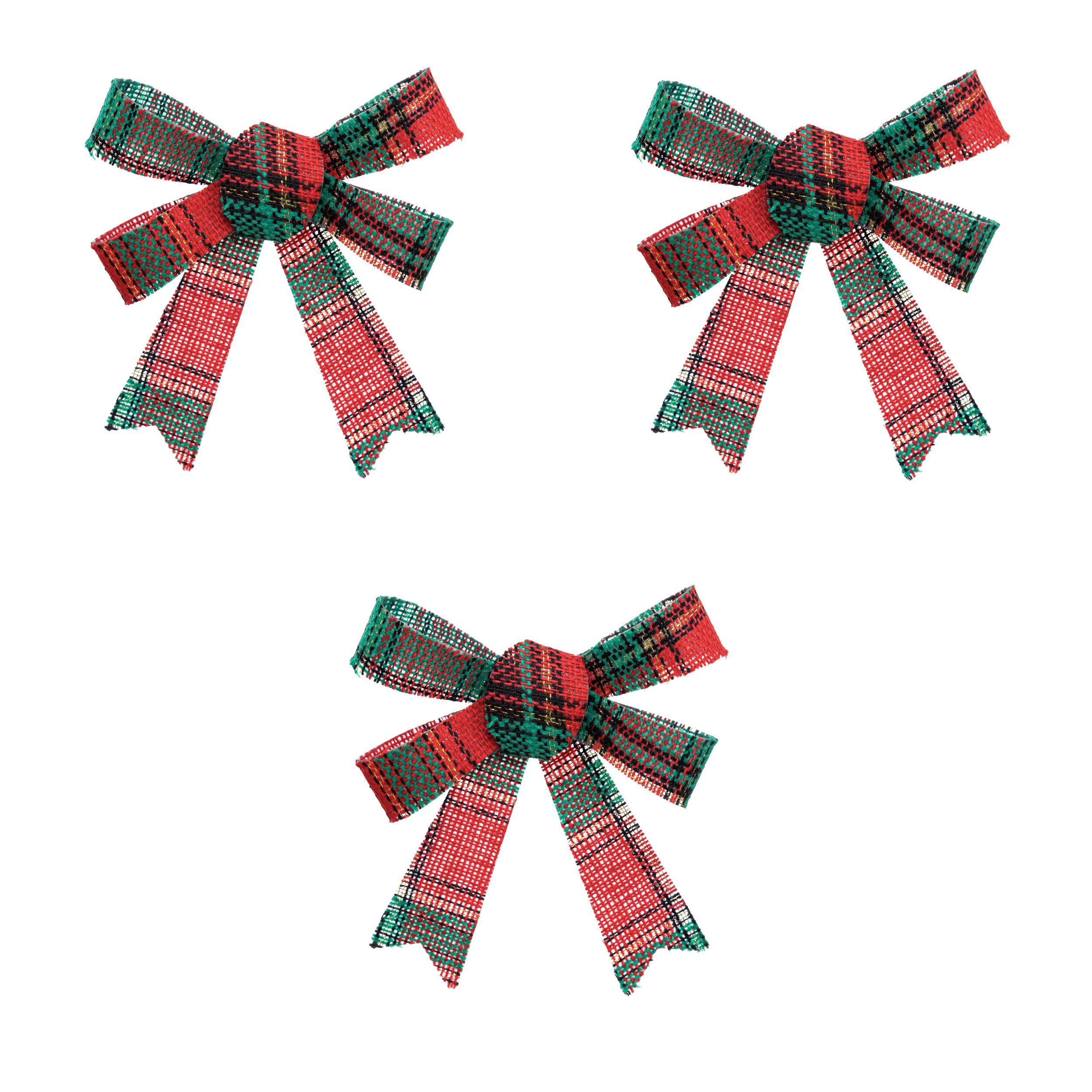 Feeric christmas kerststrikjes - 3x - rood/groen - 14 cm -