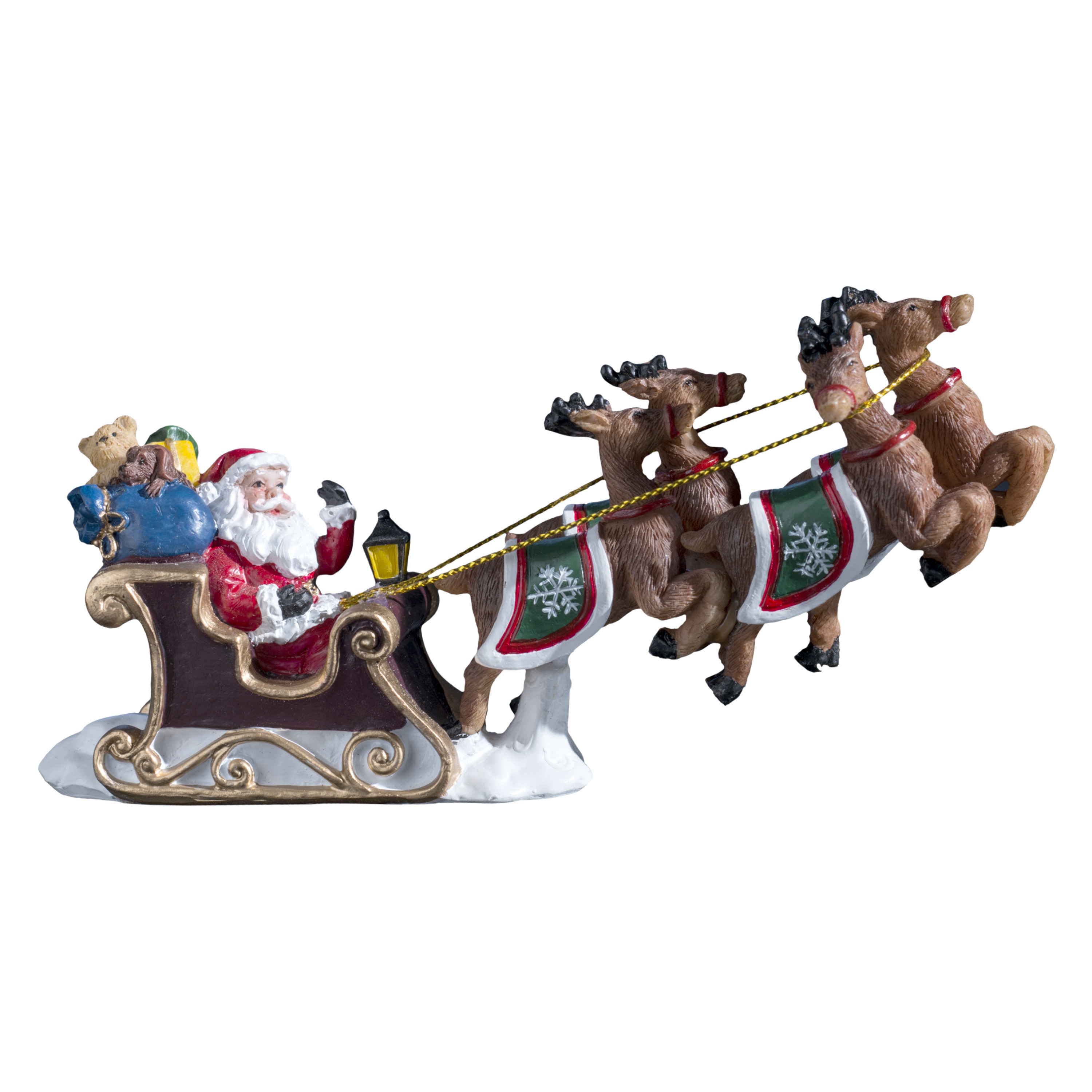 Kerstdorp figuurtje/kerstbeeldje - kerstman in slee - 14,5 cm -