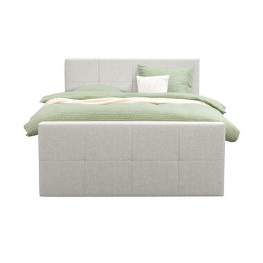 Boxspring met voetbord Liv geblokt - ecru - 140x200 cm - vierkante poot - Leen Bakker
