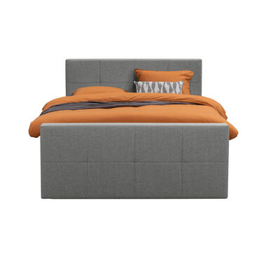 Boxspring met voetbord Liv geblokt - lichtgrijs - 140x200 cm - vierkante poot - Leen Bakker