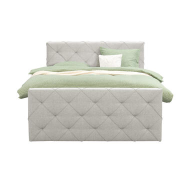 Boxspring met voetbord Liv geruit - ecru - 140x200 cm - slanke poot - Leen Bakker