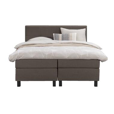Boxspring Liv geblokt - donkerbruin - 160x200 cm - vierkante poot - Leen Bakker