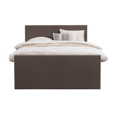 Boxspring met voetbord Liv egaal - donkerbruin - 160x200 cm - slanke poot - Leen Bakker
