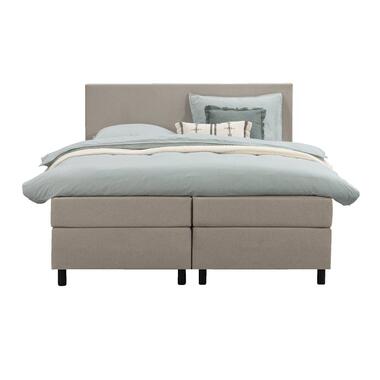 Boxspring Liv egaal - beige - 160x200 cm - ronde poot - Leen Bakker