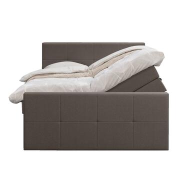Boxspring met opbergruimte en voetbord Liv geblokt - donkerbruin - 160x200cm - Leen Bakker
