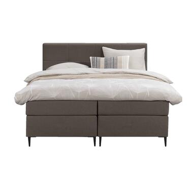 Boxspring Liv geblokt - donkerbruin - 160x200 cm - slanke poot - Leen Bakker
