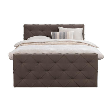 Boxspring met voetbord Liv geruit - donkerbruin - 180x200 cm - slanke poot - Leen Bakker