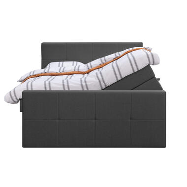 Boxspring met opbergruimte en voetbord Liv geblokt - antraciet - 180x200cm - Leen Bakker
